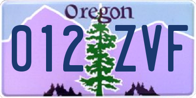 OR license plate 012ZVF
