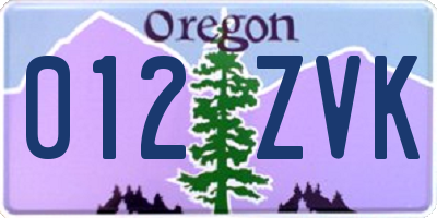 OR license plate 012ZVK