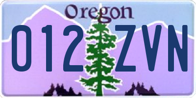 OR license plate 012ZVN