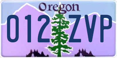 OR license plate 012ZVP