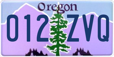 OR license plate 012ZVQ