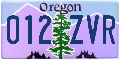 OR license plate 012ZVR