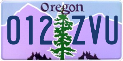 OR license plate 012ZVU