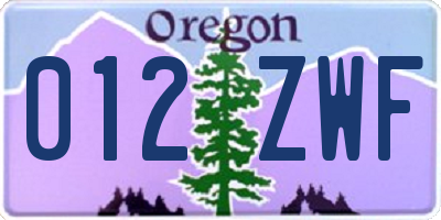 OR license plate 012ZWF
