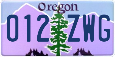 OR license plate 012ZWG