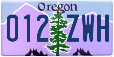 OR license plate 012ZWH