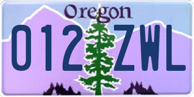 OR license plate 012ZWL