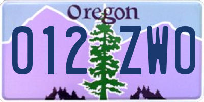 OR license plate 012ZWO