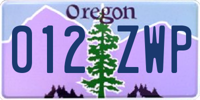 OR license plate 012ZWP