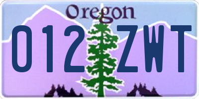 OR license plate 012ZWT