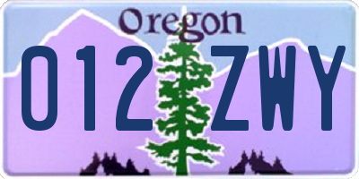 OR license plate 012ZWY