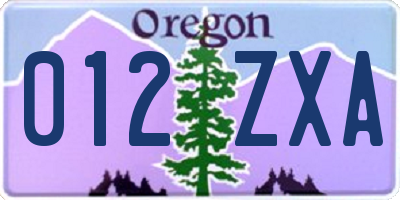 OR license plate 012ZXA