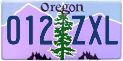OR license plate 012ZXL