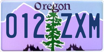 OR license plate 012ZXM
