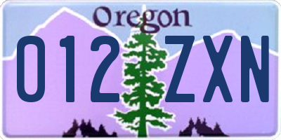 OR license plate 012ZXN