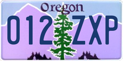 OR license plate 012ZXP