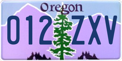 OR license plate 012ZXV