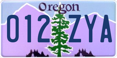 OR license plate 012ZYA