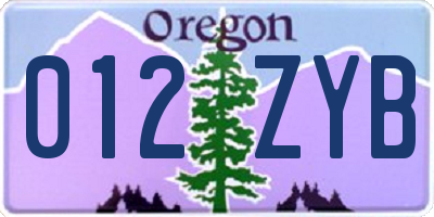 OR license plate 012ZYB