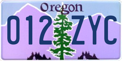 OR license plate 012ZYC