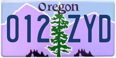 OR license plate 012ZYD