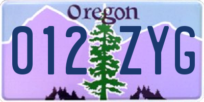 OR license plate 012ZYG