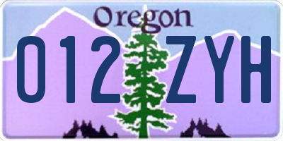 OR license plate 012ZYH