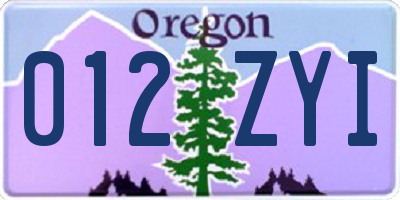 OR license plate 012ZYI