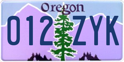 OR license plate 012ZYK