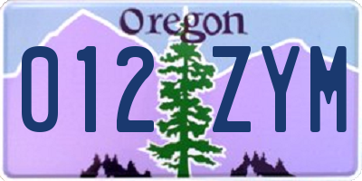 OR license plate 012ZYM