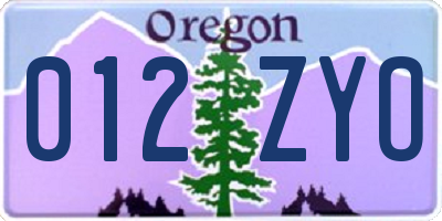OR license plate 012ZYO