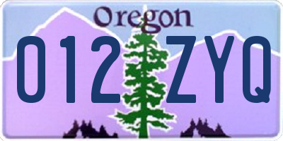 OR license plate 012ZYQ