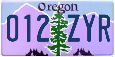 OR license plate 012ZYR