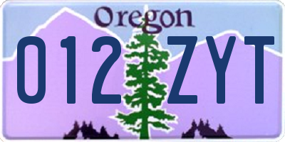 OR license plate 012ZYT