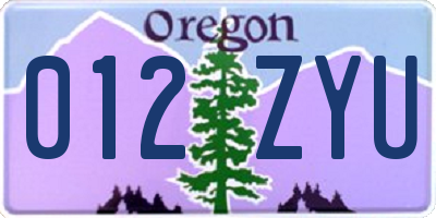 OR license plate 012ZYU