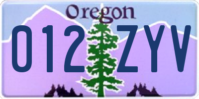 OR license plate 012ZYV