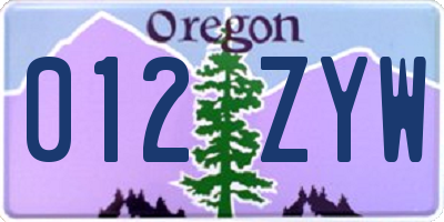 OR license plate 012ZYW