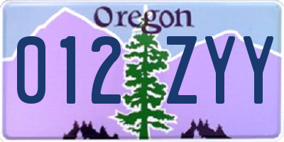 OR license plate 012ZYY