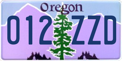 OR license plate 012ZZD
