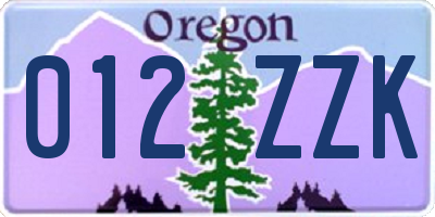 OR license plate 012ZZK