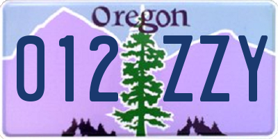 OR license plate 012ZZY