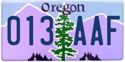 OR license plate 013AAF
