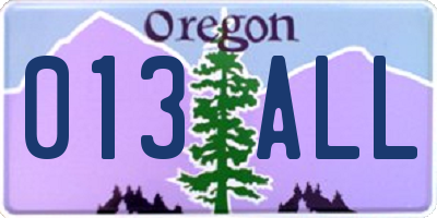 OR license plate 013ALL