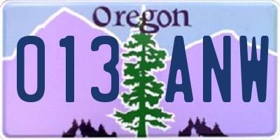 OR license plate 013ANW