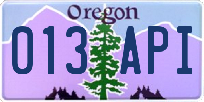 OR license plate 013API