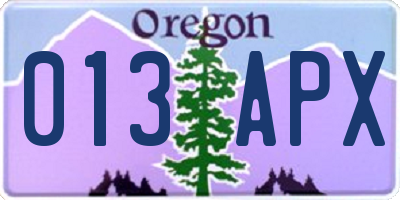 OR license plate 013APX