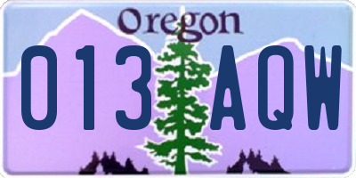 OR license plate 013AQW
