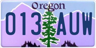 OR license plate 013AUW
