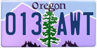 OR license plate 013AWT