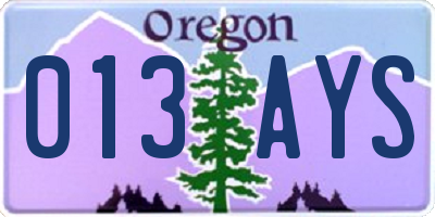OR license plate 013AYS